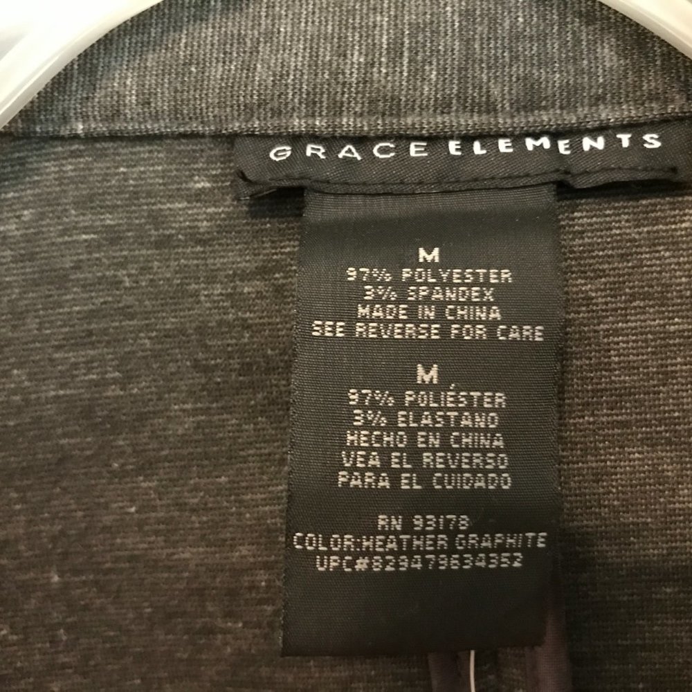 NWT  GRACE ELEMENTS 3/4 Shirred Sleeve Jacket  DARK GREY - Picture 3 of 4